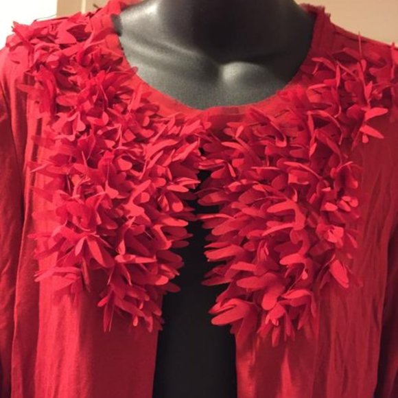 Red Ruffle Knit Cardigan ~  Size Large - Picture 3 of 7